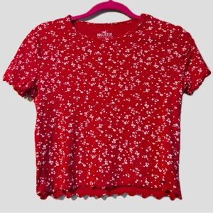 Hollister Baby Tee Red with White Flowers Size M